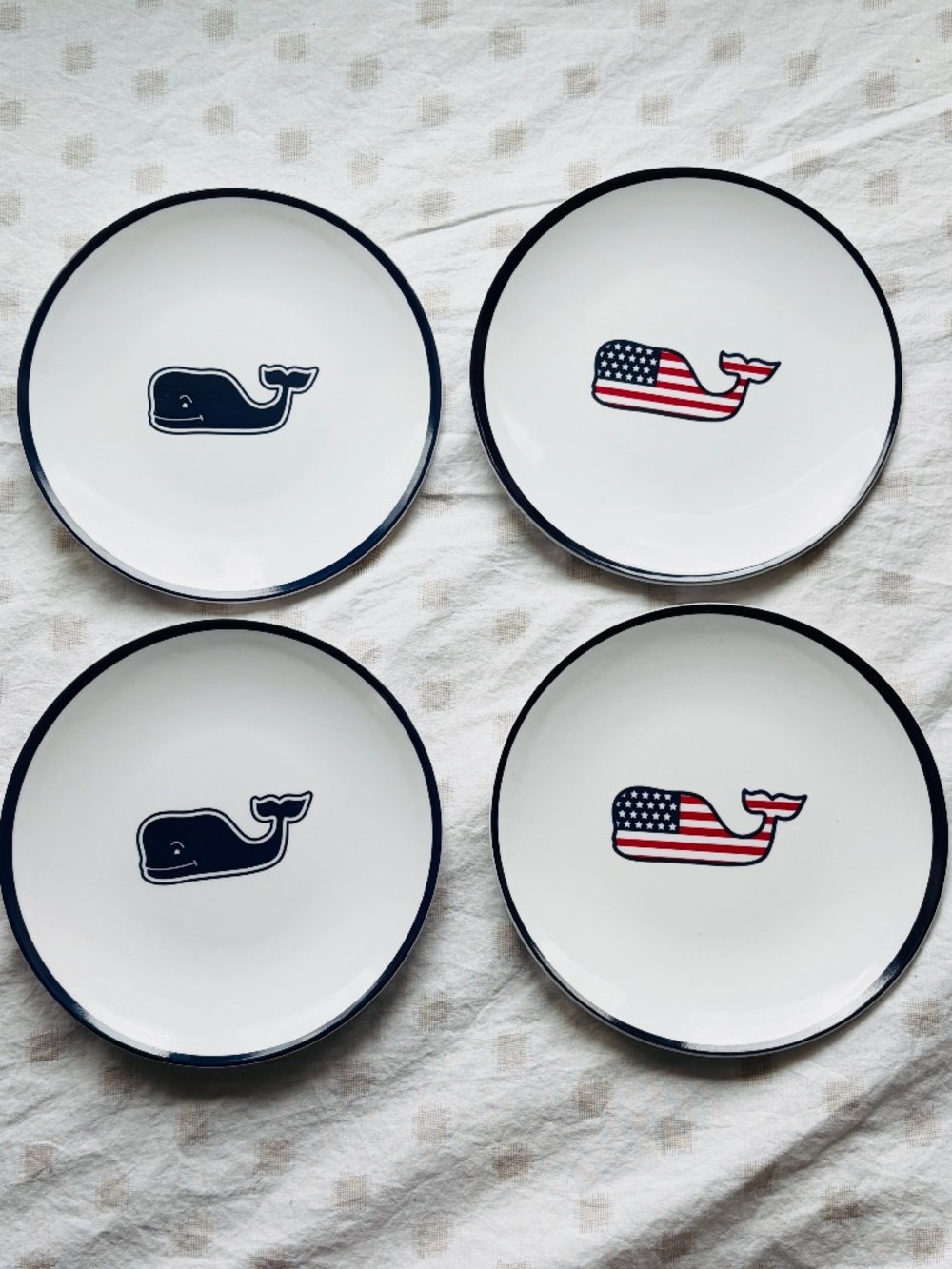 4 Vineyard Vines X Target Melamine Appetizer 6.5" Plates - 2 Whale,  2 Flags